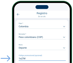 En la sección donde te pide un código promocional válido, escribe 1xLTM - Apuestas Deportivas 1xbet